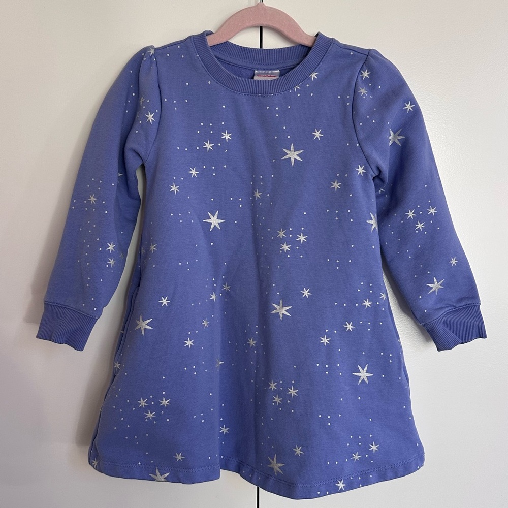 Hanna Andersson Long Sleeve Star Print Fleece Dress size 5T